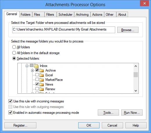 Regelverwaltung des Attachments Processor fuer Outlook